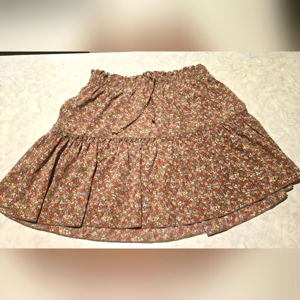 Floral Boho Mini Skirt Brown And Pink Size L WOMENS